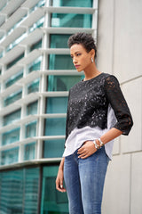 Lace and Pinstripe Twofer Woven Tunic