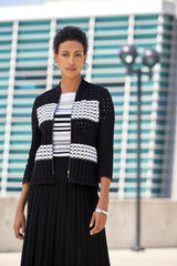 Striped Pointelle Knit Bomber Jacket