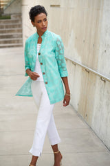 Plus Size Polka Dot Woven Burnout Jacket