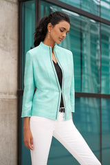 Plus Size Wavy Pattern Chain Trim Knit Jacket