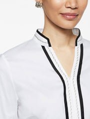 Stretch Cotton Zip Front Tunic Color White/Black Premium Detail