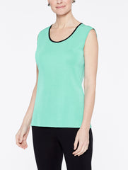 Classic Knit Scoop Neck Tank Top with Black Trim Color Laguna Green/Black