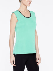 Classic Knit Scoop Neck Tank Top with Black Trim Color Laguna Green/Black