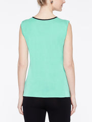 Classic Knit Scoop Neck Tank Top with Black Trim Color Laguna Green/Black