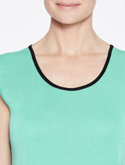 Classic Knit Scoop Neck Tank Top with Black Trim Color Laguna Green/Black Premium Detail