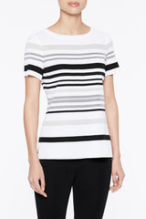 Striped Knit Tee Color Ivory/Black/Mercury/Heather