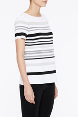 Striped Knit Tee Color Ivory/Black/Mercury/Heather