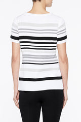 Striped Knit Tee Color Ivory/Black/Mercury/Heather