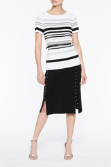 Striped Knit Tee Color Ivory/Black/Mercury/Heather