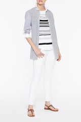 Striped Knit Tee Color Ivory/Black/Mercury/Heather