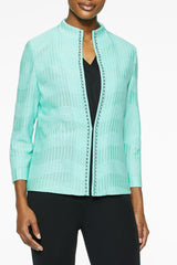 Plus Size Wavy Pattern Chain Trim Knit Jacket