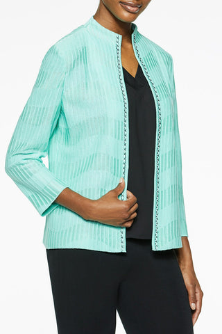 Plus Size Wavy Pattern Chain Trim Knit Jacket