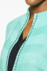Plus Size Wavy Pattern Chain Trim Knit Jacket