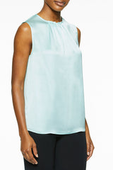 Pleat Neck Crepe de Chine Blouse, Mint Green