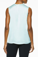 Pleat Neck Crepe de Chine Blouse, Mint Green