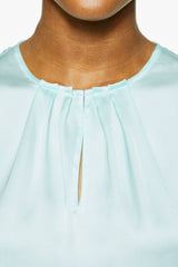 Pleat Neck Crepe de Chine Blouse, Mint Green