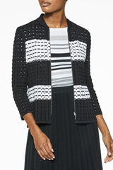 Striped Pointelle Knit Bomber Jacket