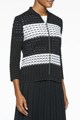 Striped Pointelle Knit Bomber Jacket
