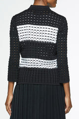 Striped Pointelle Knit Bomber Jacket