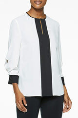 Open Sleeve Contrast Crepe de Chine Blouse