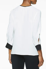 Open Sleeve Contrast Crepe de Chine Blouse