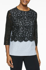 Lace and Pinstripe Twofer Woven Tunic