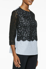Lace and Pinstripe Twofer Woven Tunic